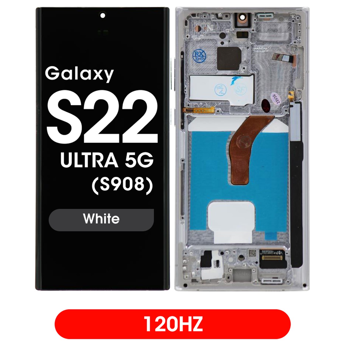 Pantalla 120Hz Soft OLED con táctil + marco Aftermarket para Galaxy S22 Ultra 5G (S908), White