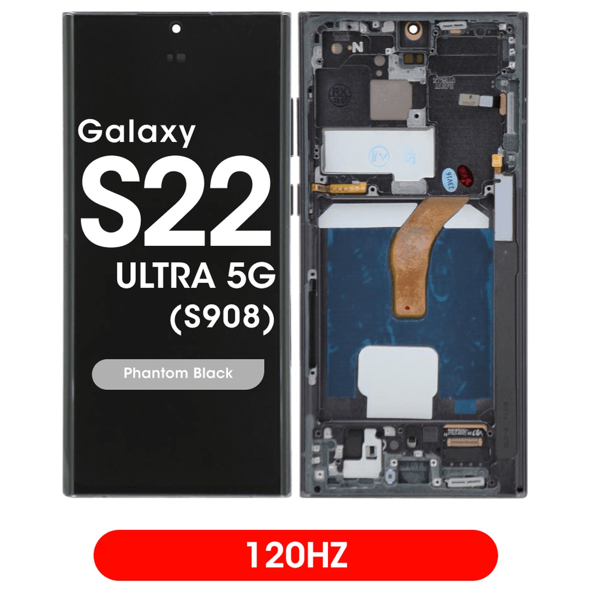 Pantalla 120Hz Soft OLED con táctil + marco Aftermarket para Galaxy S22 Ultra 5G (S908), Phantom Black