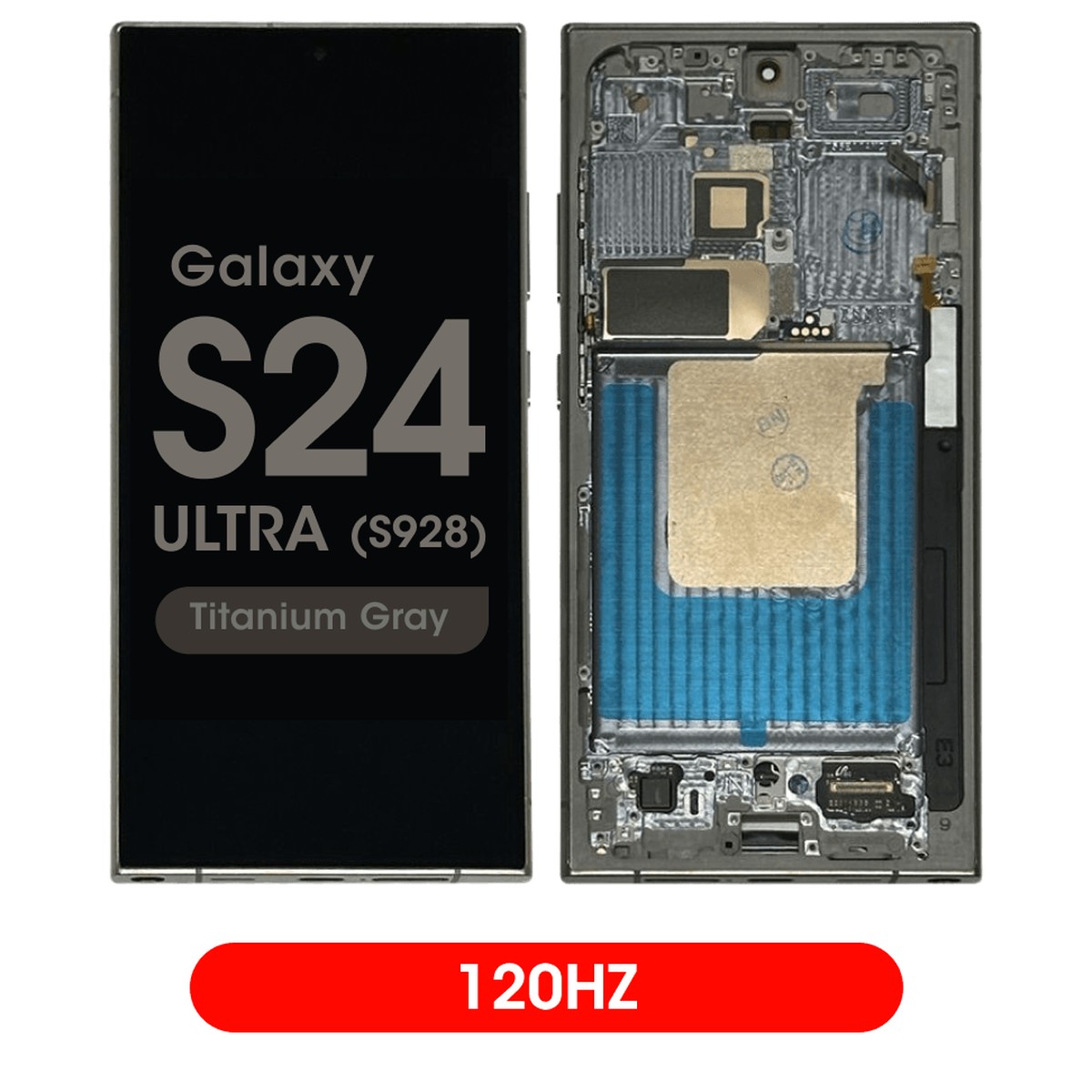 Pantalla 120Hz Soft OLED con táctil + marco Aftermarket para Galaxy S24 Ultra (S928), Titanium Gray