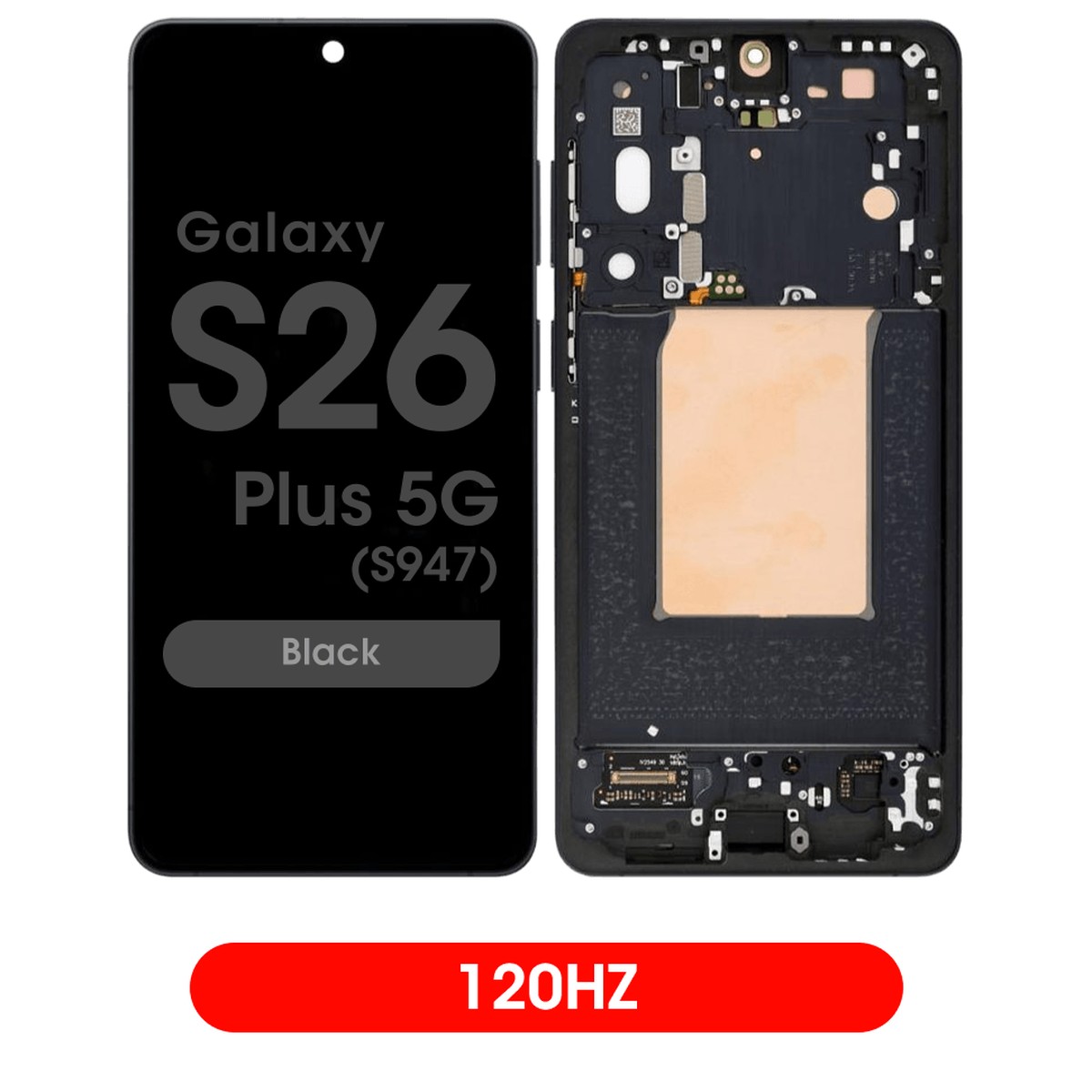 Pantalla 120Hz Soft OLED con táctil + marco Aftermarket para Galaxy S26 Plus 5G (S947), Versión US / Internacional, Black