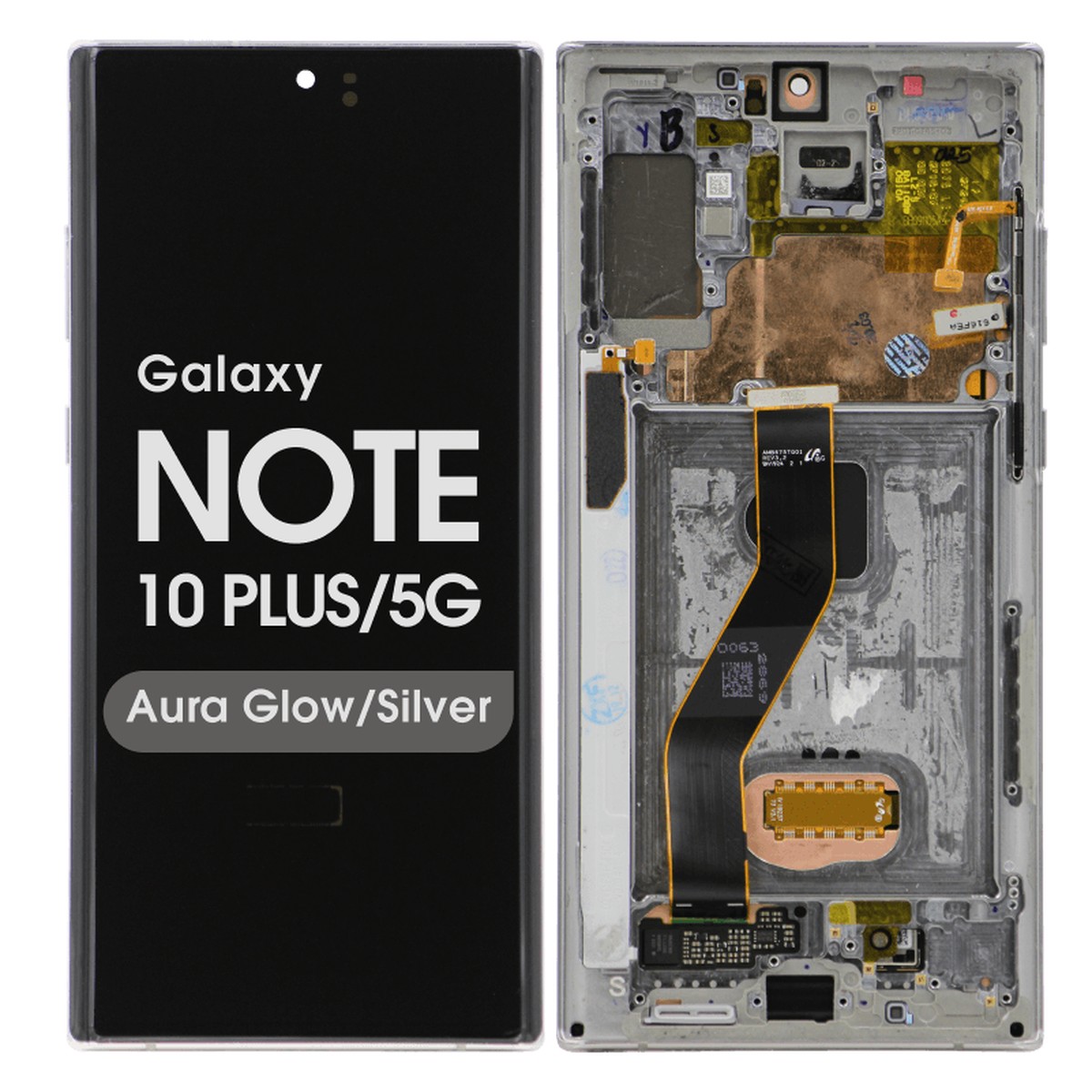 Pantalla Soft OLED con táctil + marco Aftermarket para Galaxy Note 10 Plus / 5G (N975/N976), Aura Glow / Silver