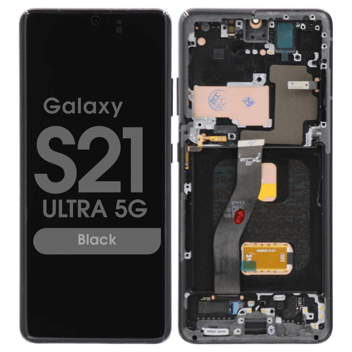 Pantalla Soft OLED con táctil + marco Aftermarket para Galaxy S21 Ultra 5G (G998), Must Transfer Antenna for Verizon / Black
