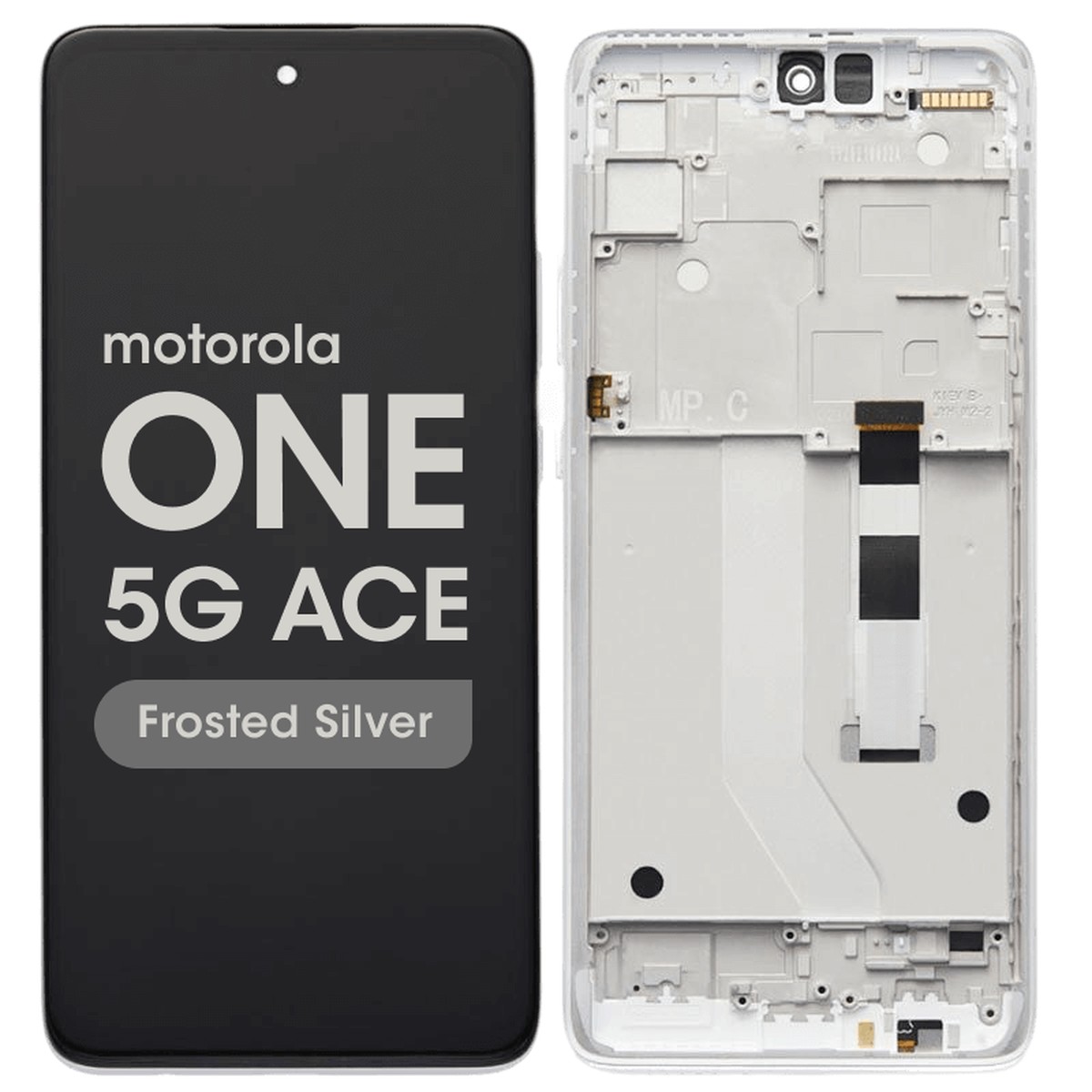 Pantalla Genuine -LCD con táctil + marco para Moto One 5G Ace (XT2113-2), Frosted Silver