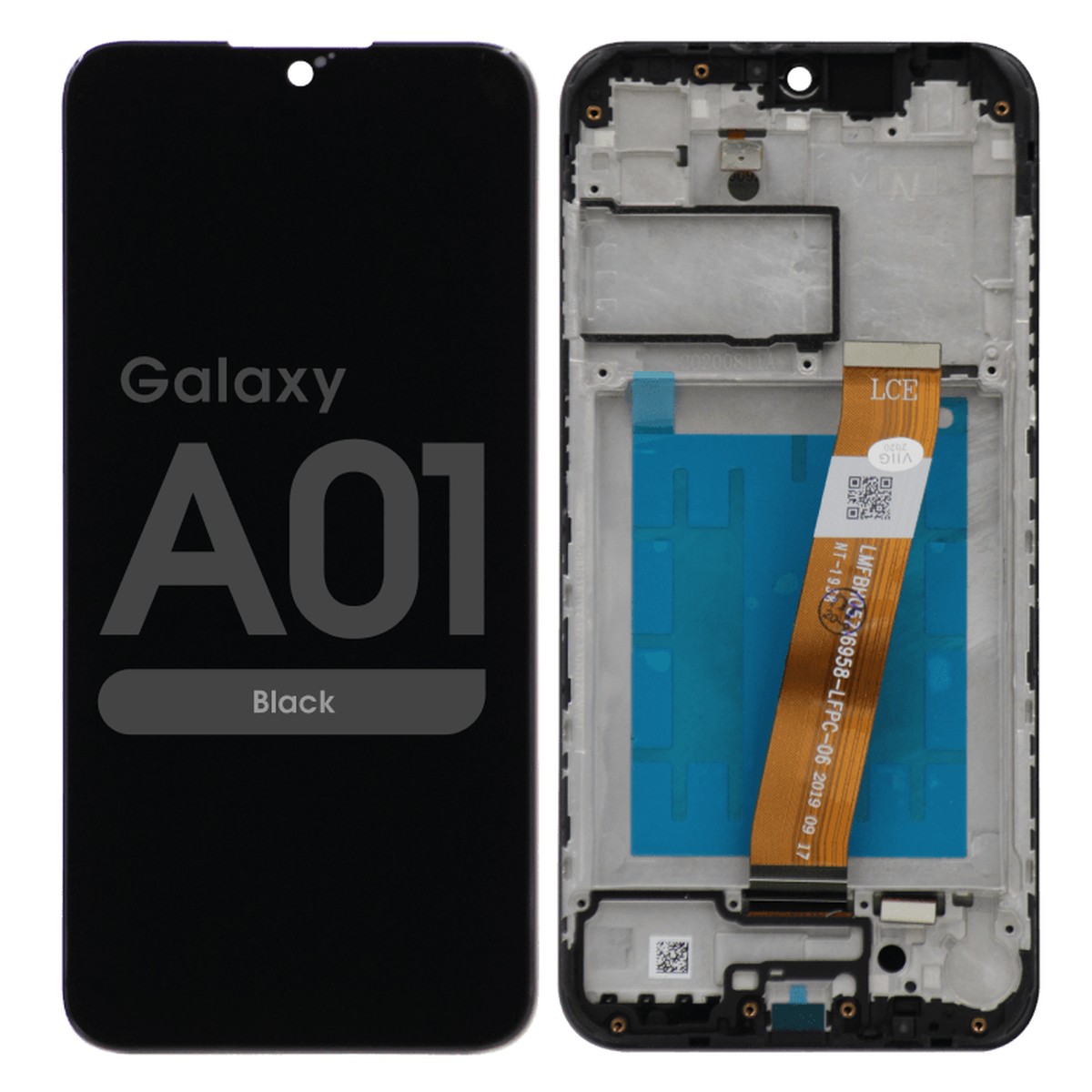 Pantalla LCD con táctil + marco para Galaxy A01 (A015), Versión US, Narrow Connector / USB-C / 145.5 mm / Black
