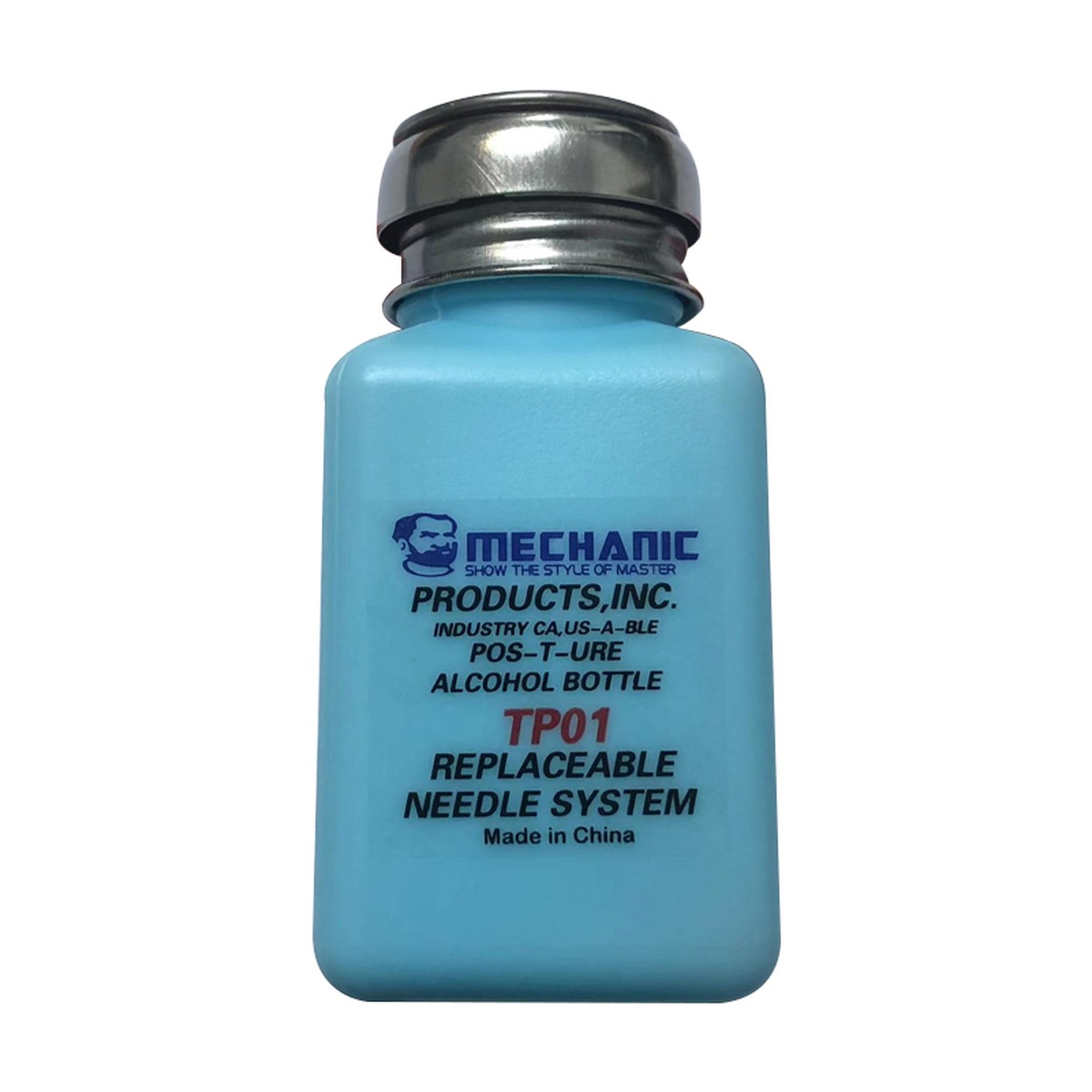 Frasco dispensador de alcohol con bomba metálica antiestático Mechanic (100mL)