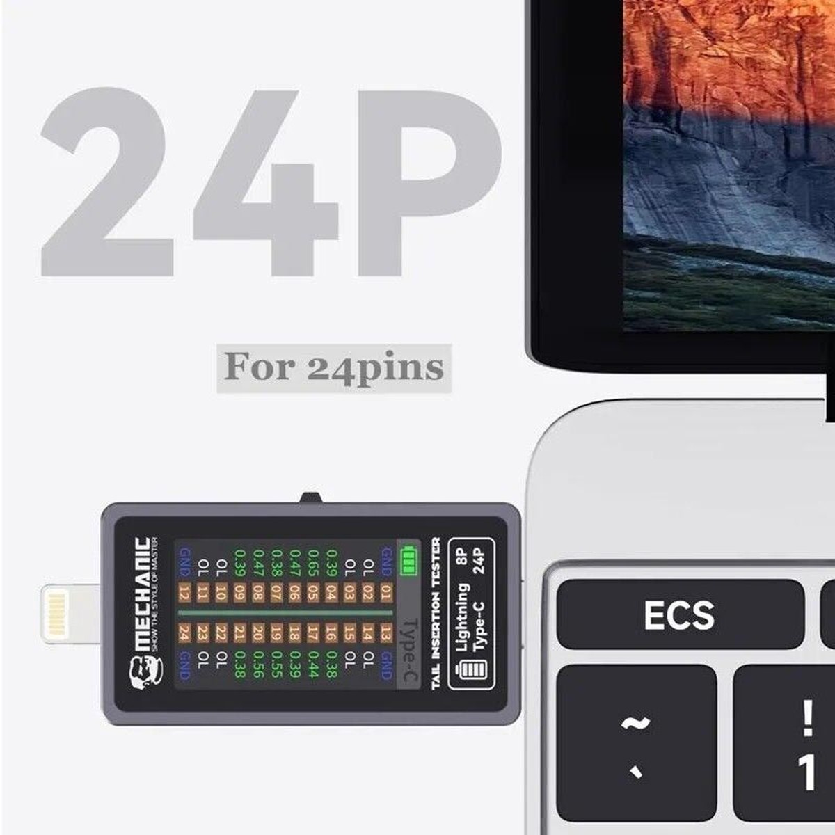 Probador de inserción para puerto USB-C / Lightning T824 Mechanic — imagen 5