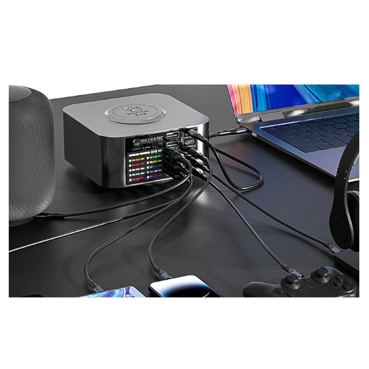 Estación de carga rápida multipuerto con pantalla digital X-Power Max Mechanic con QC 3.0 cargador rápido / cargador inalámbrico (300W) (de 10 puertos) — imagen 4