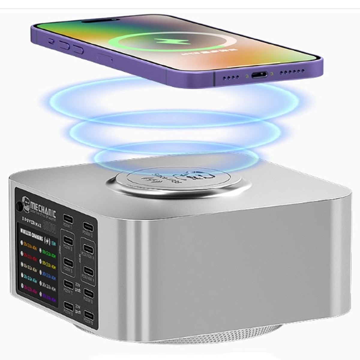 Estación de carga rápida multipuerto con pantalla digital X-Power Max Mechanic con QC 3.0 cargador rápido / cargador inalámbrico (300W) (de 10 puertos) — imagen 5