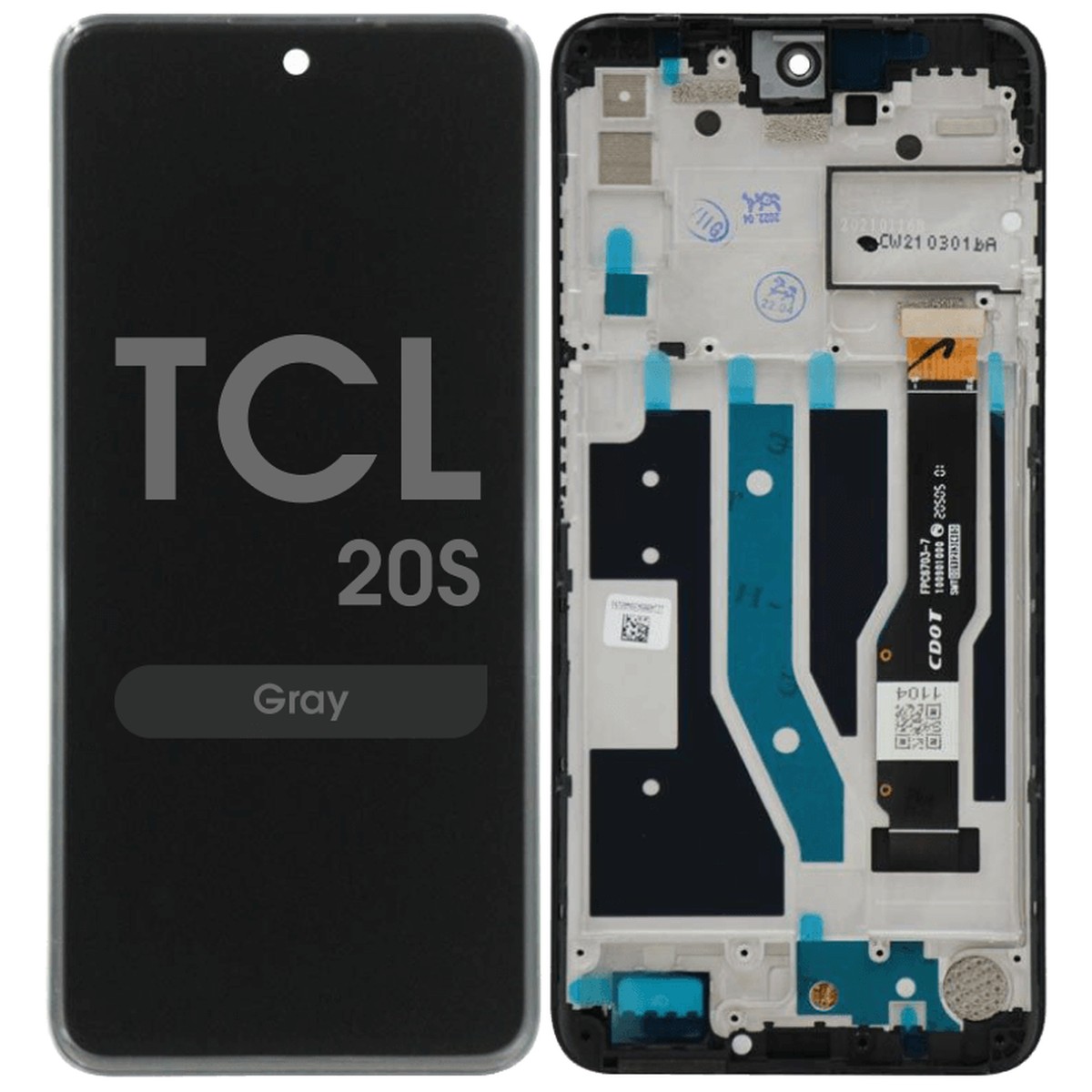 Pantalla LCD con táctil + marco Reacondicionado para TCL 20S (T773O), Gray