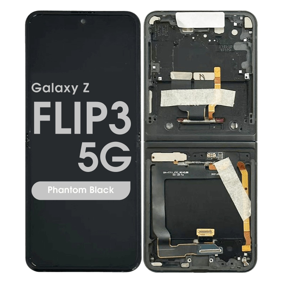 Pantalla OLED con táctil sin marco Reacondicionado para Galaxy Z Flip3 5G (F711), Phantom Black