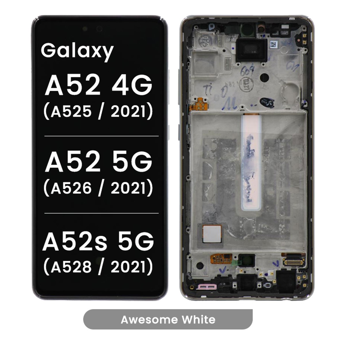 Pantalla OLED con táctil + marco Reacondicionado para Galaxy A52 4G / A52 5G / A52s 5G, A525 / 2021 / A526 / 2021 / A528 / 2021 / Awesome White