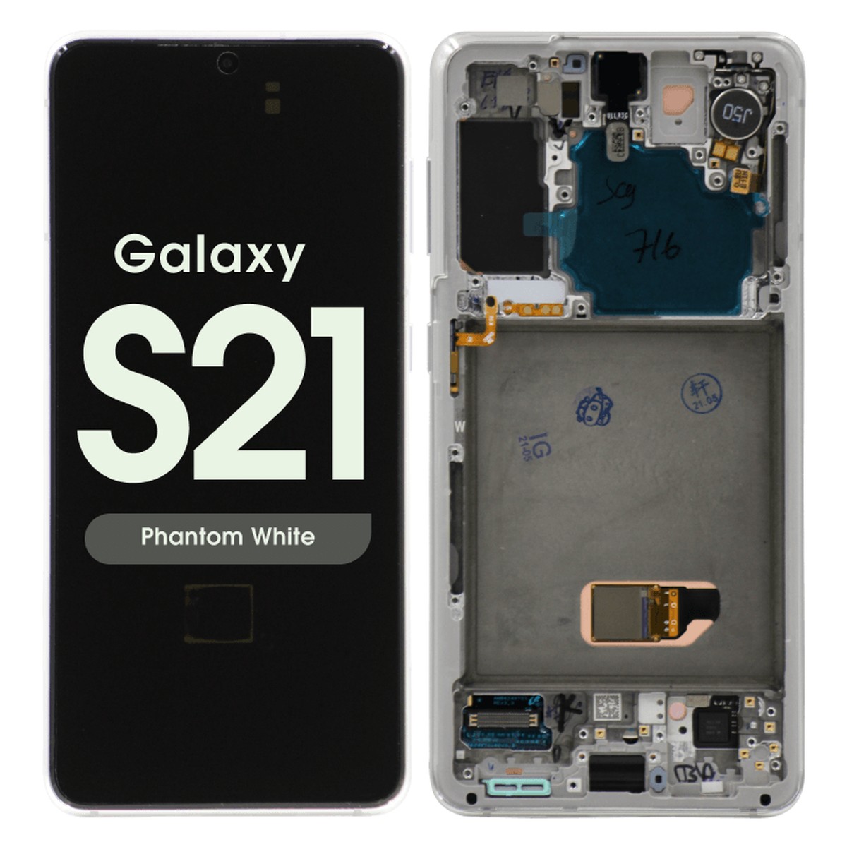 Pantalla OLED con táctil + marco Reacondicionado para Galaxy S21 (G991), Must Transfer Antenna for Verizon / Phantom White