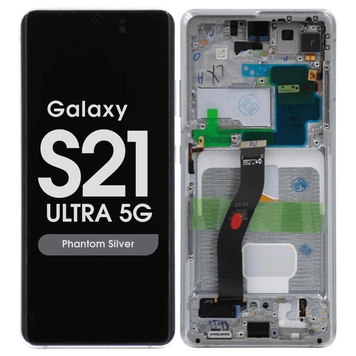 Pantalla OLED con táctil + marco Reacondicionado para Galaxy S21 Ultra 5G (G998), Must Transfer Antenna for Verizon / Phantom Silver