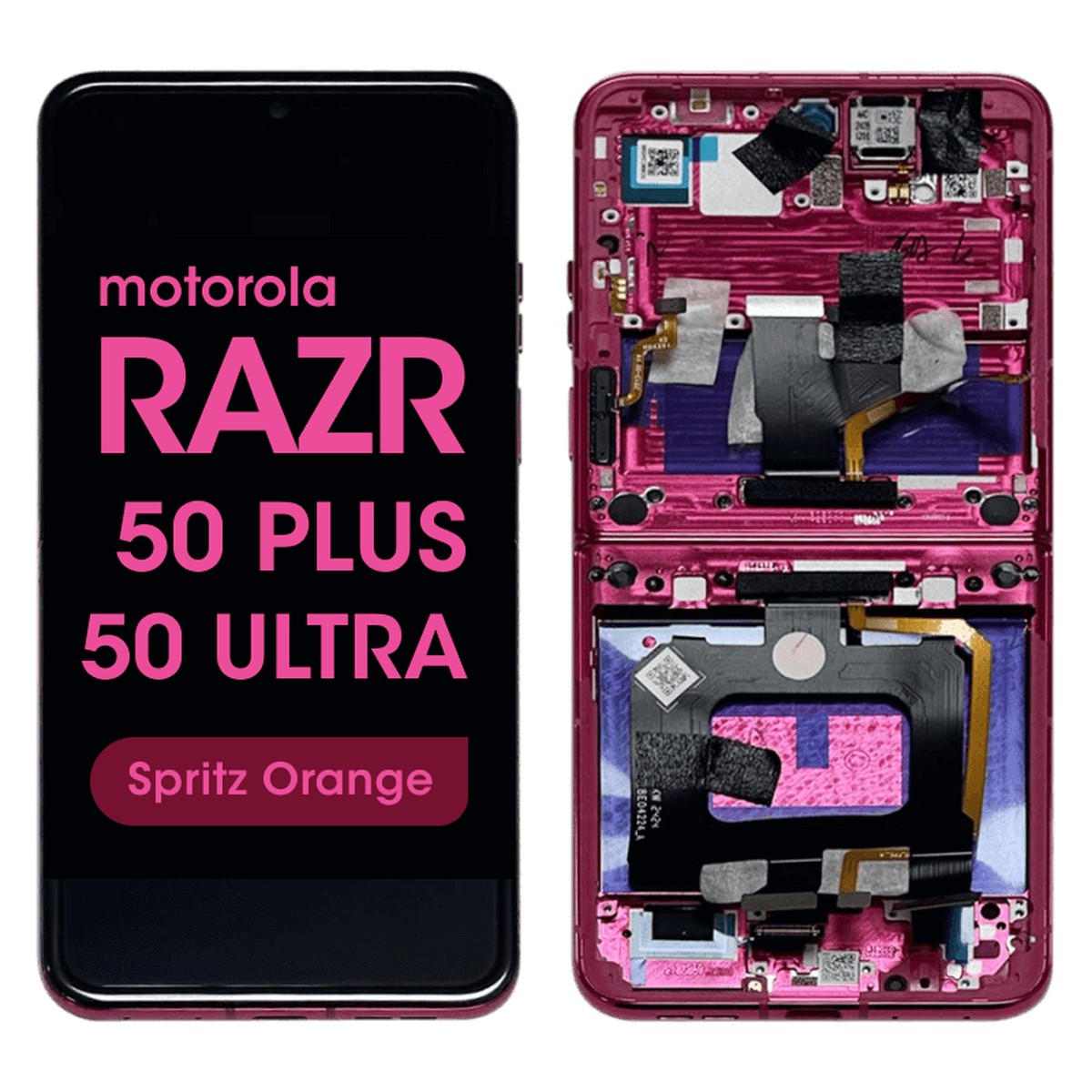 Pantalla OLED con táctil + marco Reacondicionado para Moto Razr Plus / Razr 50 Ultra (XT2451), Hot Pink