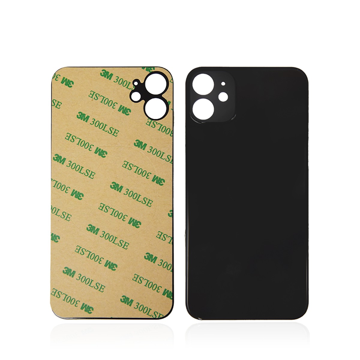 Cristal trasero con adhesivo para iPhone 11, negro (orificio grande de cámara)