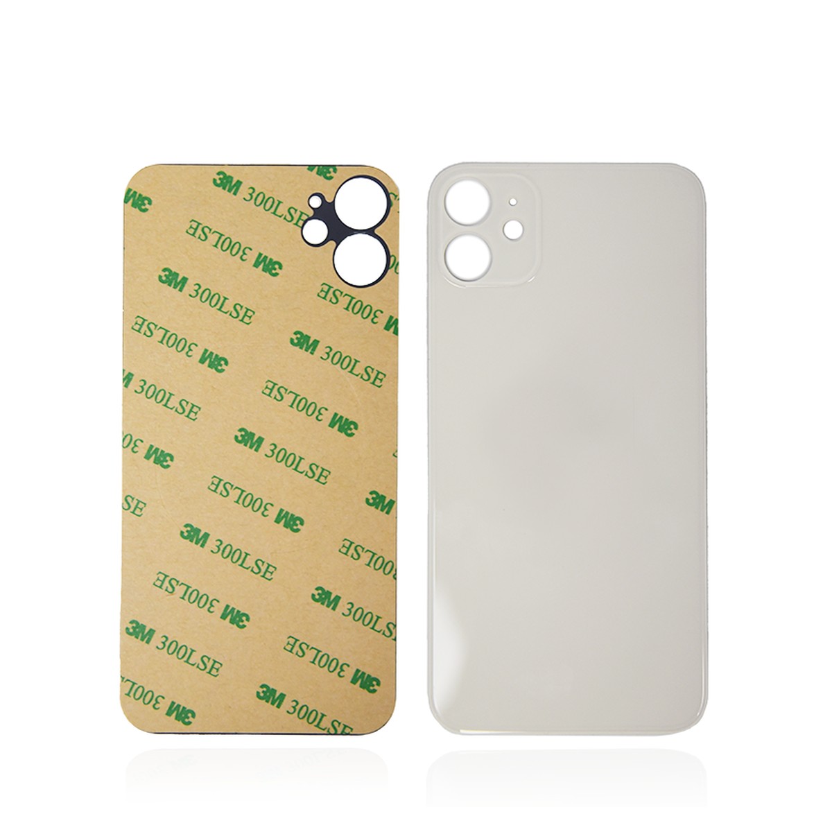 Cristal trasero con adhesivo para iPhone 11, plateado (orificio grande de cámara)
