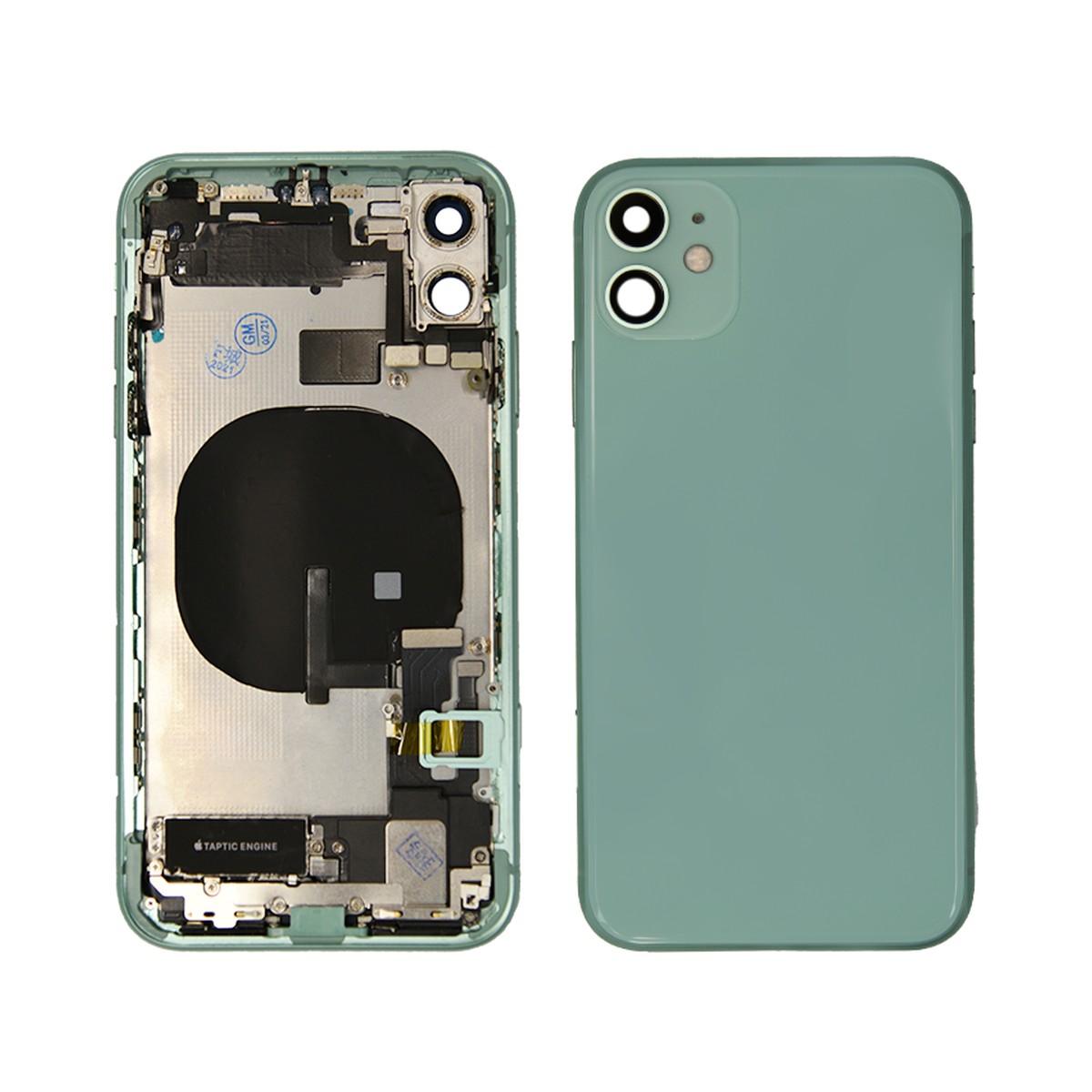 Conjunto de chasis y carcasa trasera con piezas pequeñas preinstaladas para iPhone 11, verde