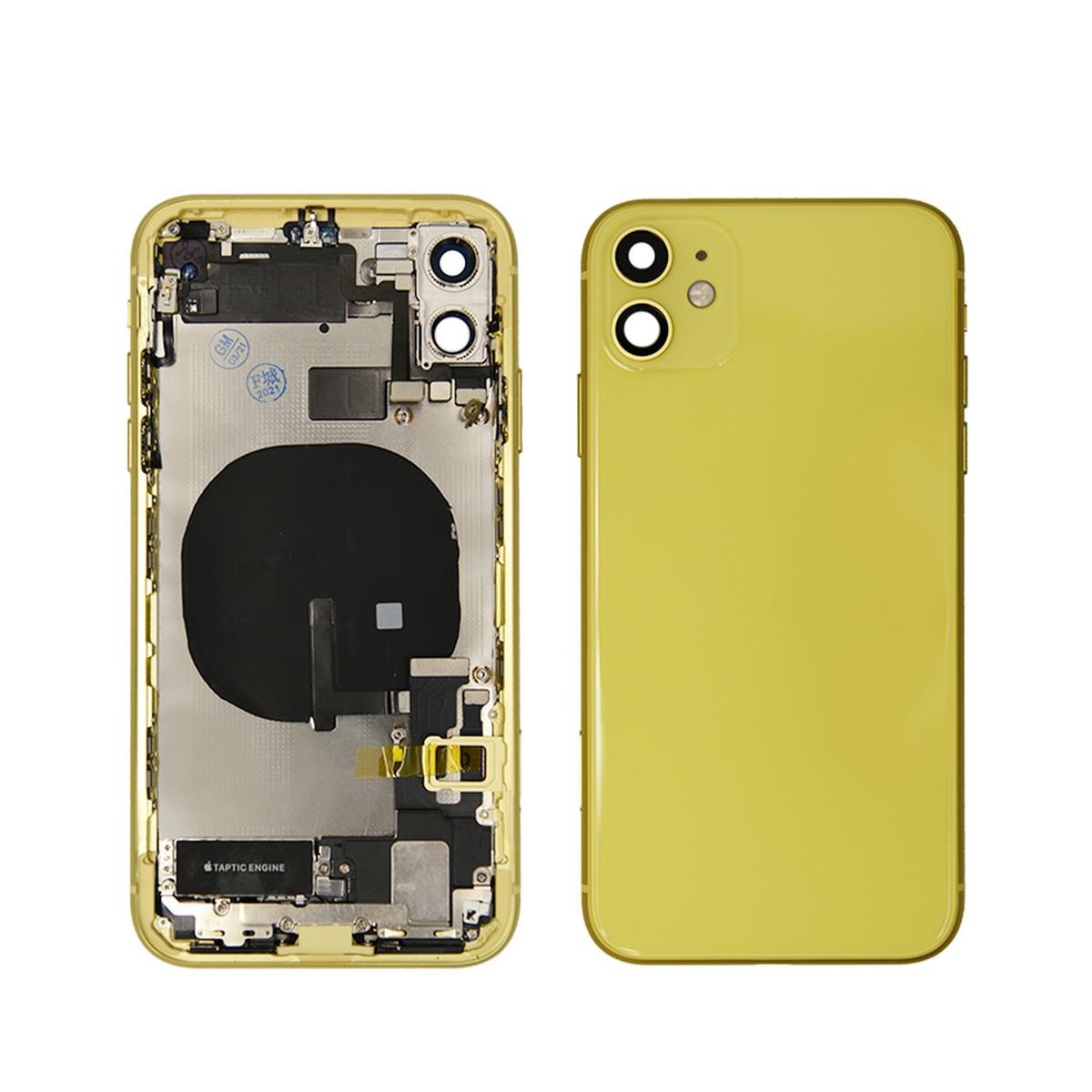 Conjunto de chasis y carcasa trasera con piezas pequeñas preinstaladas para iPhone 11, amarillo