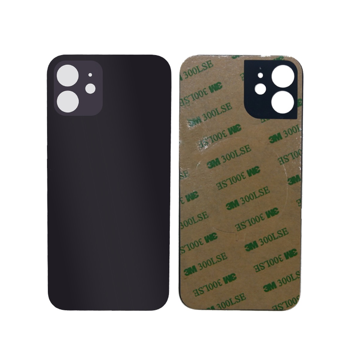 Cristal trasero con adhesivo para iPhone 12, negro (orificio grande de cámara)