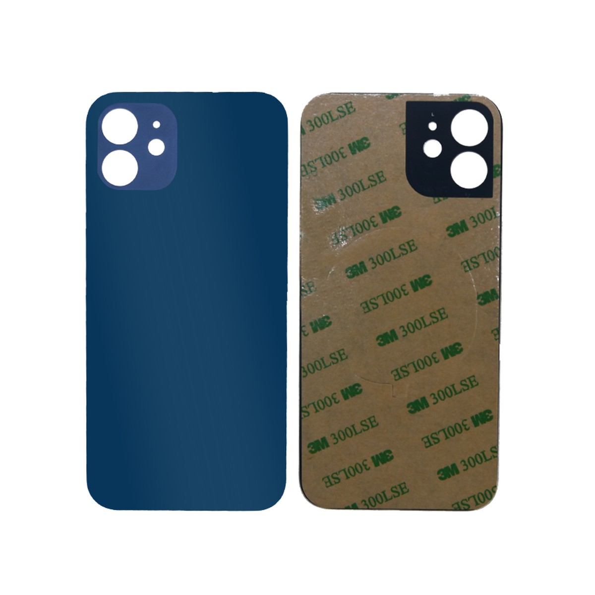 Cristal trasero con adhesivo para iPhone 12, azul (orificio grande de cámara)
