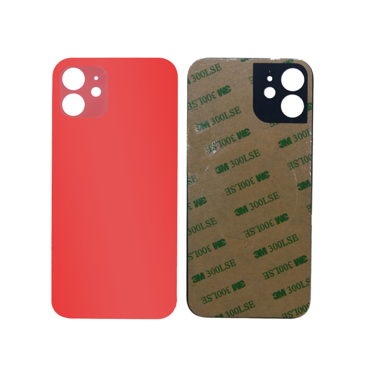 Cristal trasero con adhesivo para iPhone 12, rojo (orificio grande de cámara)