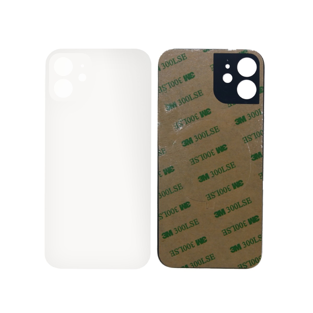 Cristal trasero con adhesivo para iPhone 12, blanco (orificio grande de cámara)