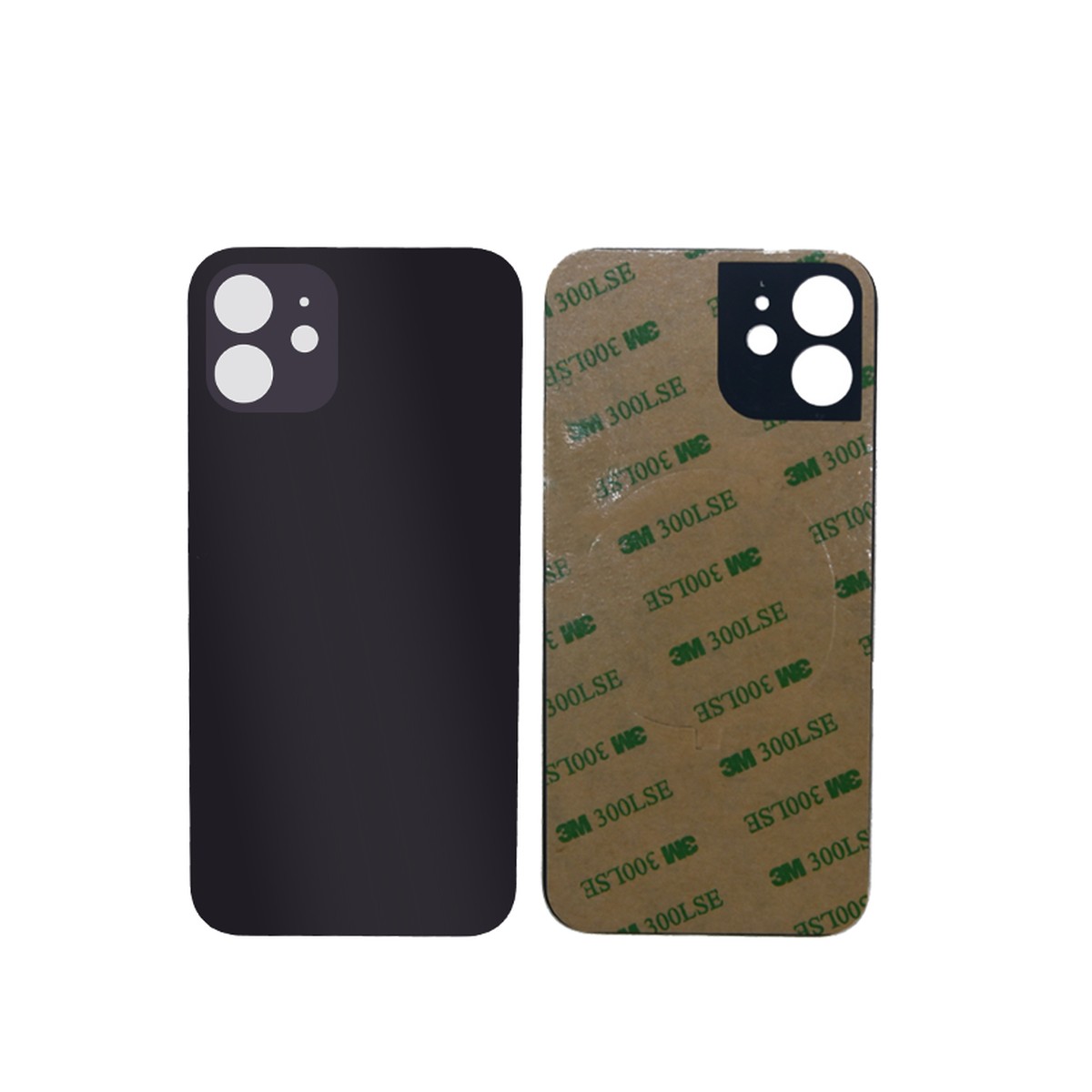 Cristal trasero con adhesivo para iPhone 12 Mini, negro (orificio grande de cámara)