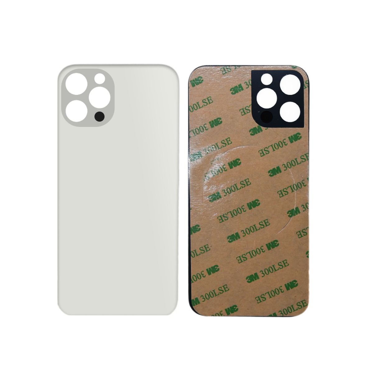 Cristal trasero con adhesivo para iPhone 12 Pro, plateado (orificio grande de cámara)