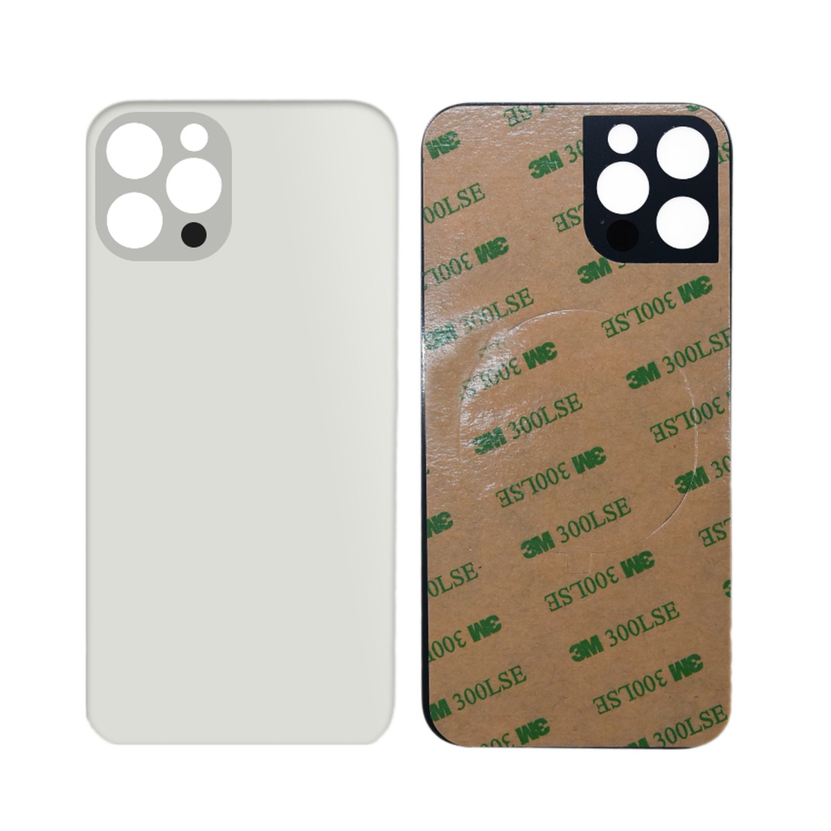 Cristal trasero con adhesivo para iPhone 12 Pro Max, plateado (orificio grande de cámara)