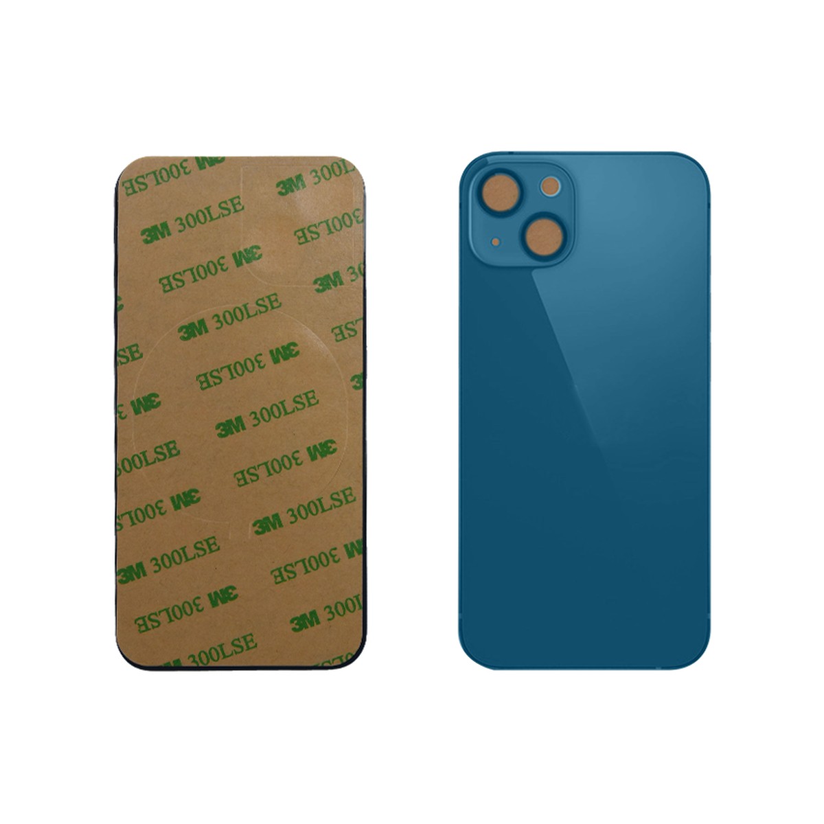 Cristal trasero con adhesivo para iPhone 13, azul (orificio grande de cámara)