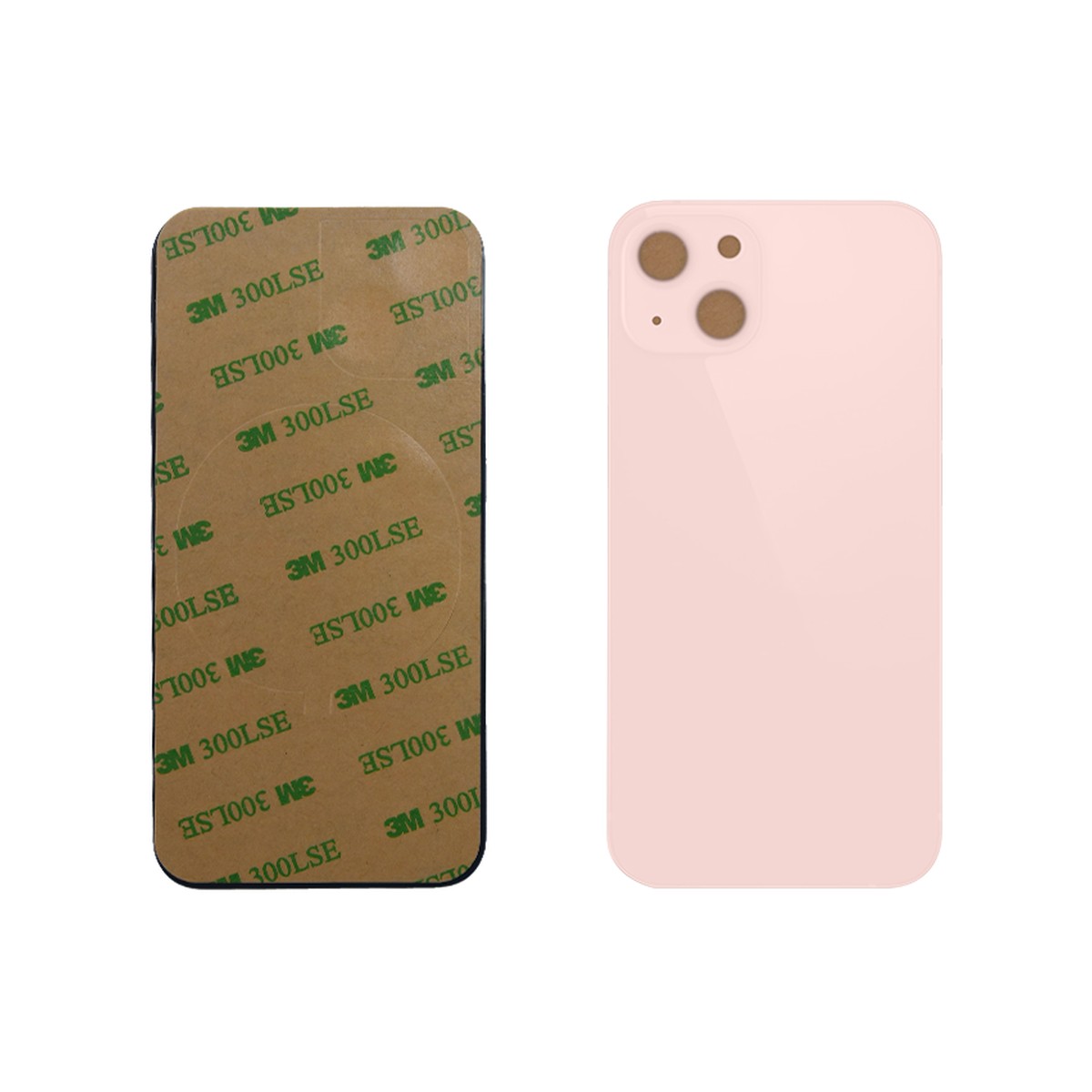 Cristal trasero con adhesivo para iPhone 13 Mini, rosa (orificio grande de cámara)