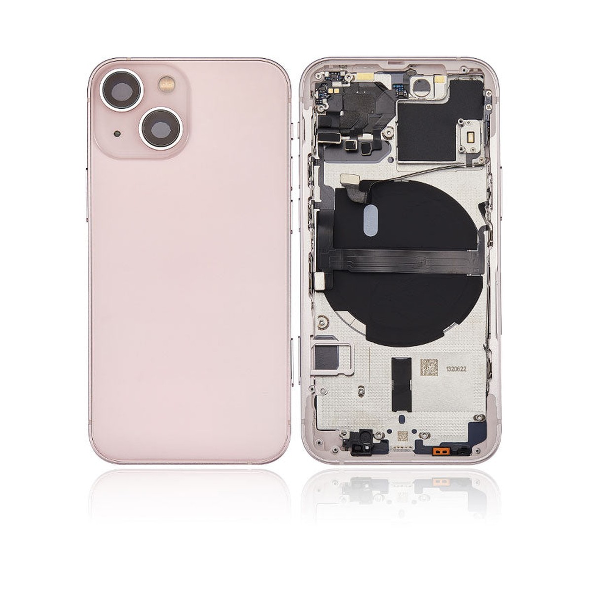 Carcasa trasera con piezas pequeñas preinstaladas para iPhone 13 Mini, rosa