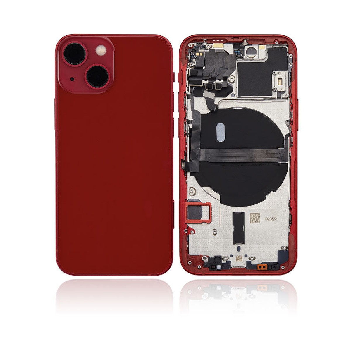Carcasa trasera con piezas pequeñas preinstaladas para iPhone 13 Mini, rojo