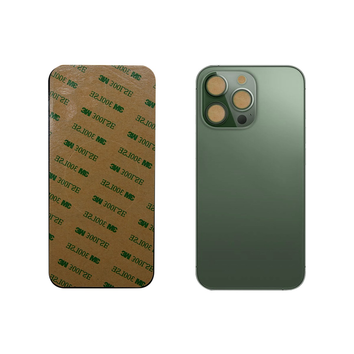 Cristal trasero con adhesivo para iPhone 13 Pro, verde alpino (orificio grande de cámara)