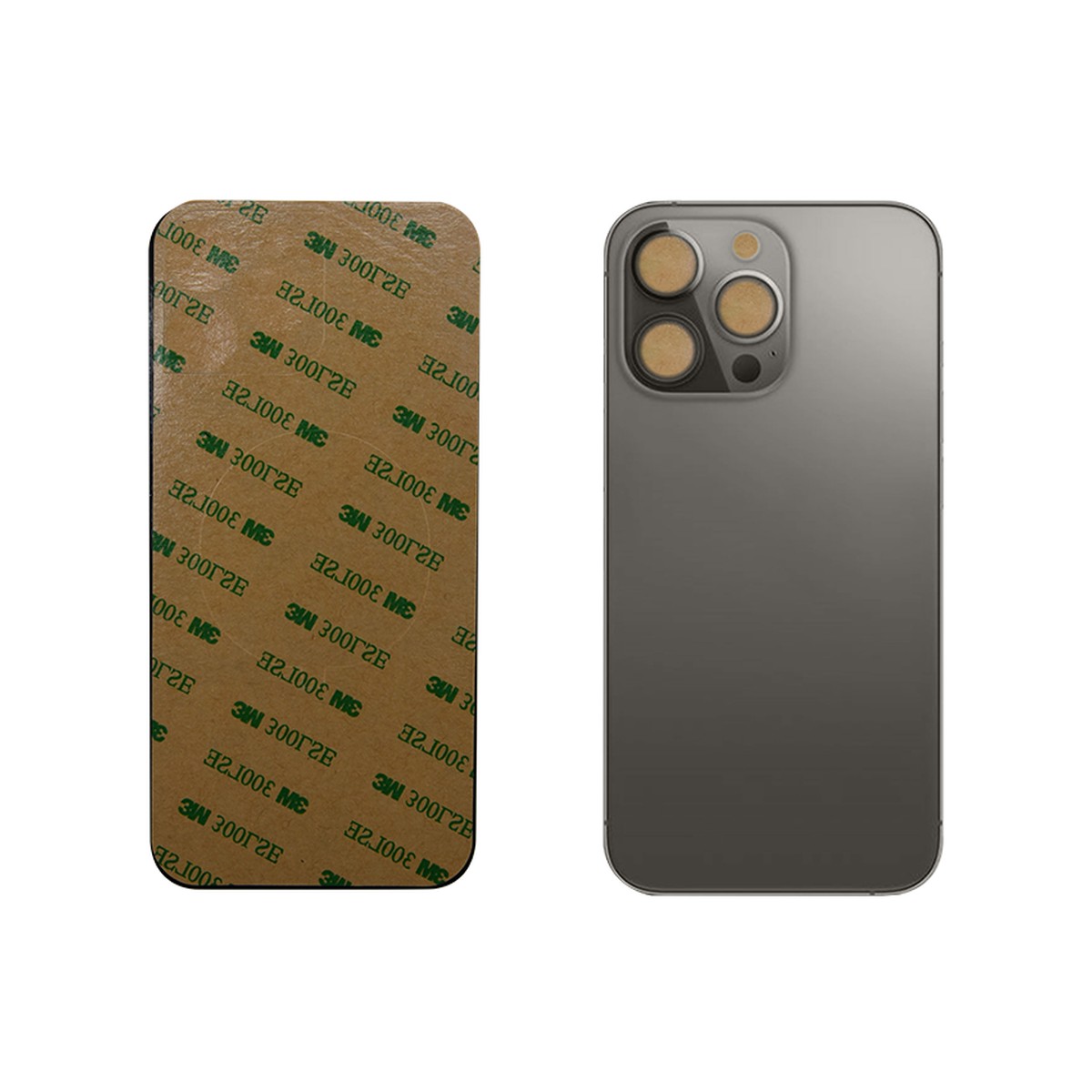 Cristal trasero con adhesivo para iPhone 13 Pro, grafito (orificio grande de cámara)