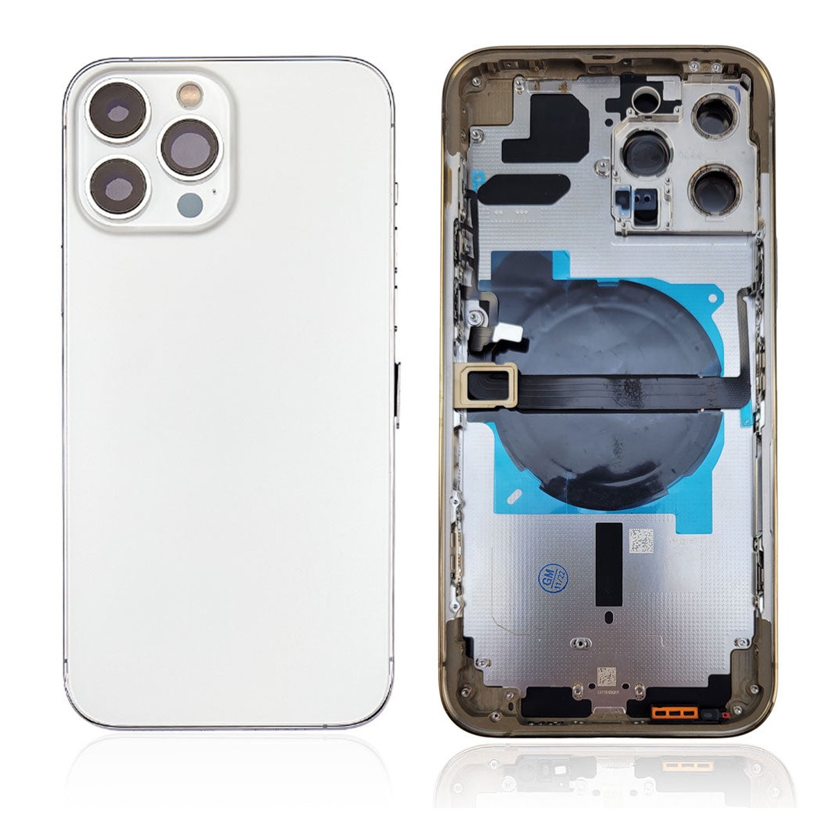 Carcasa trasera con piezas pequeñas preinstaladas para iPhone 13 Pro Max, plateado