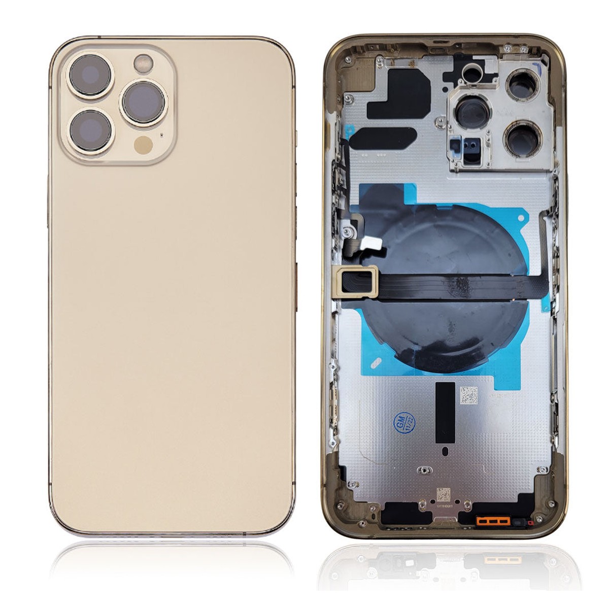 Carcasa trasera con piezas pequeñas preinstaladas para iPhone 13 Pro Max, dorado