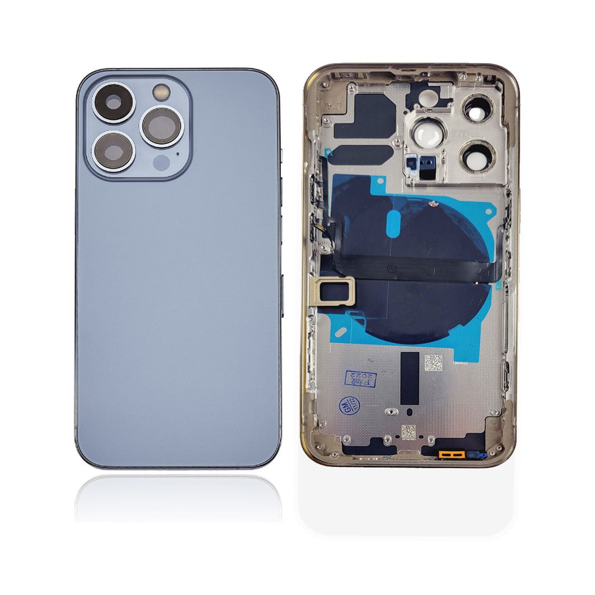 Carcasa trasera con piezas pequeñas preinstaladas para iPhone 13 Pro, azul sierra