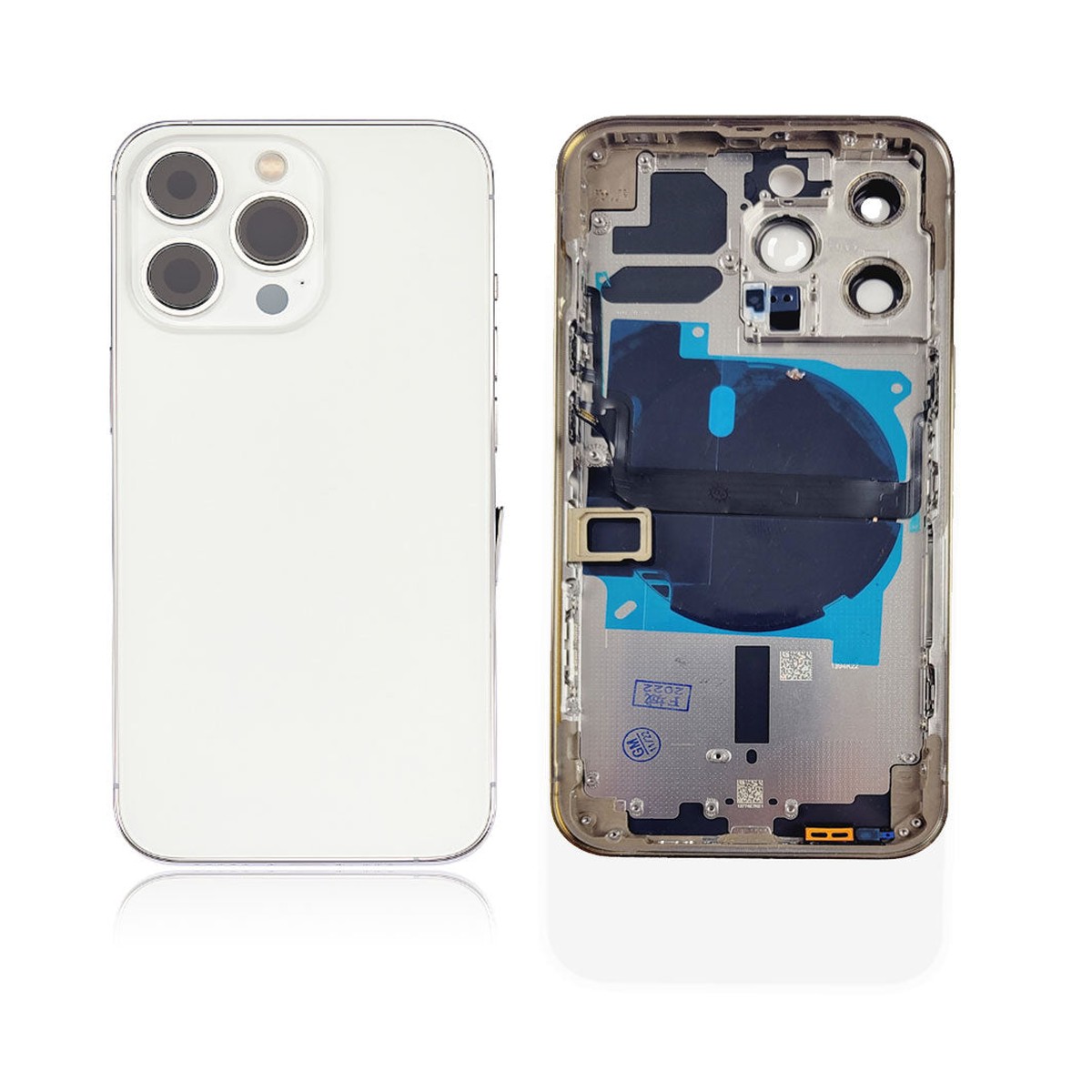 Carcasa trasera con piezas pequeñas preinstaladas para iPhone 13 Pro, plateado
