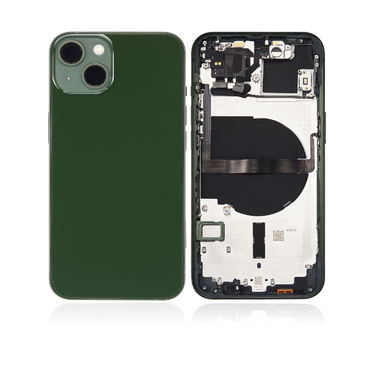 Carcasa trasera con piezas pequeñas preinstaladas para iPhone 13, verde