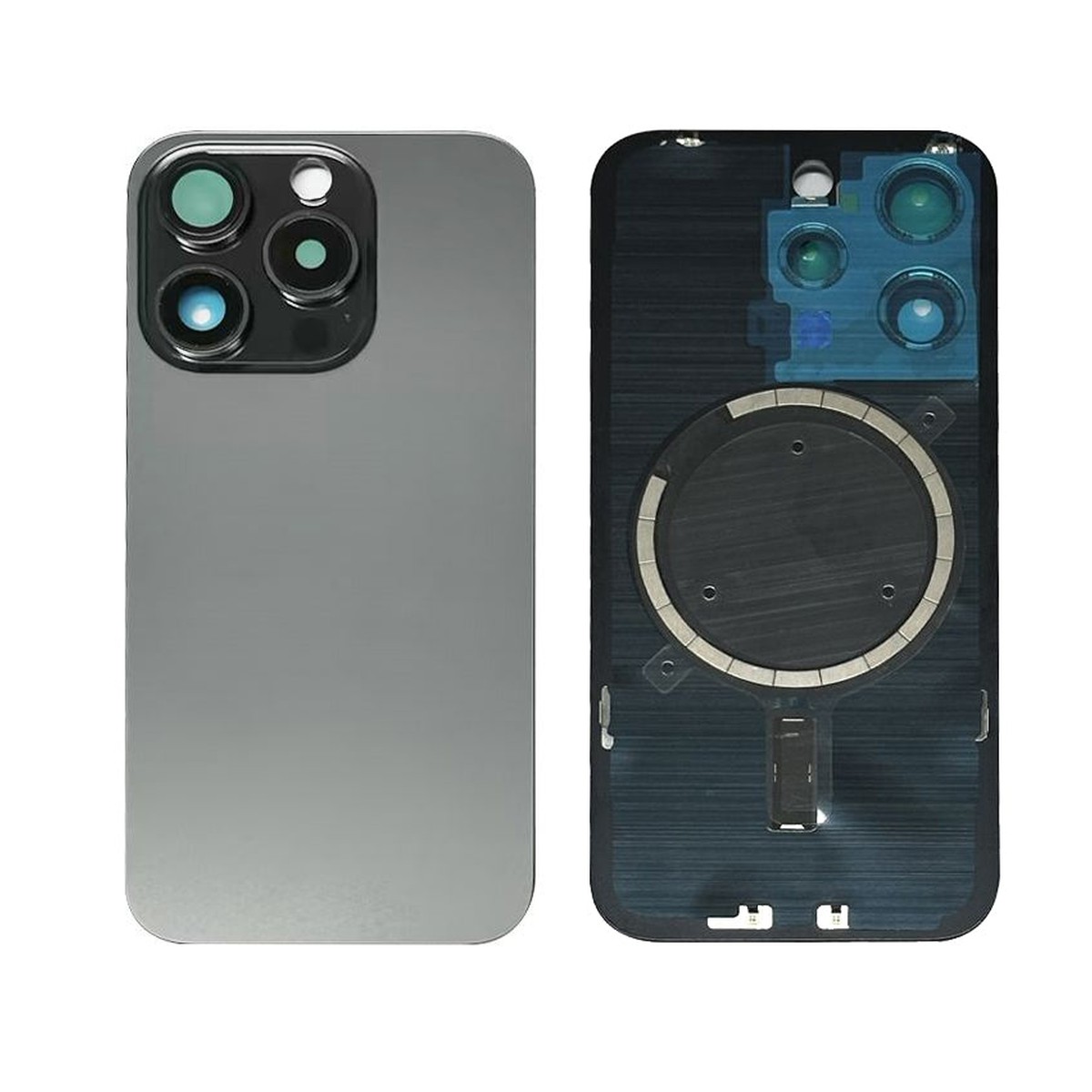 Cristal trasero con imán MagSafe / lente de cámara / bisel de cámara / placa metálica para iPhone 15 Pro, titanio negro