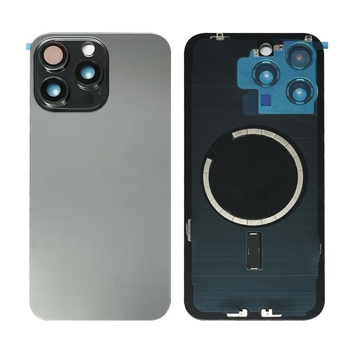 Cristal trasero con imán MagSafe / lente de cámara / bisel de cámara / placa metálica para iPhone 15 Pro Max, titanio negro