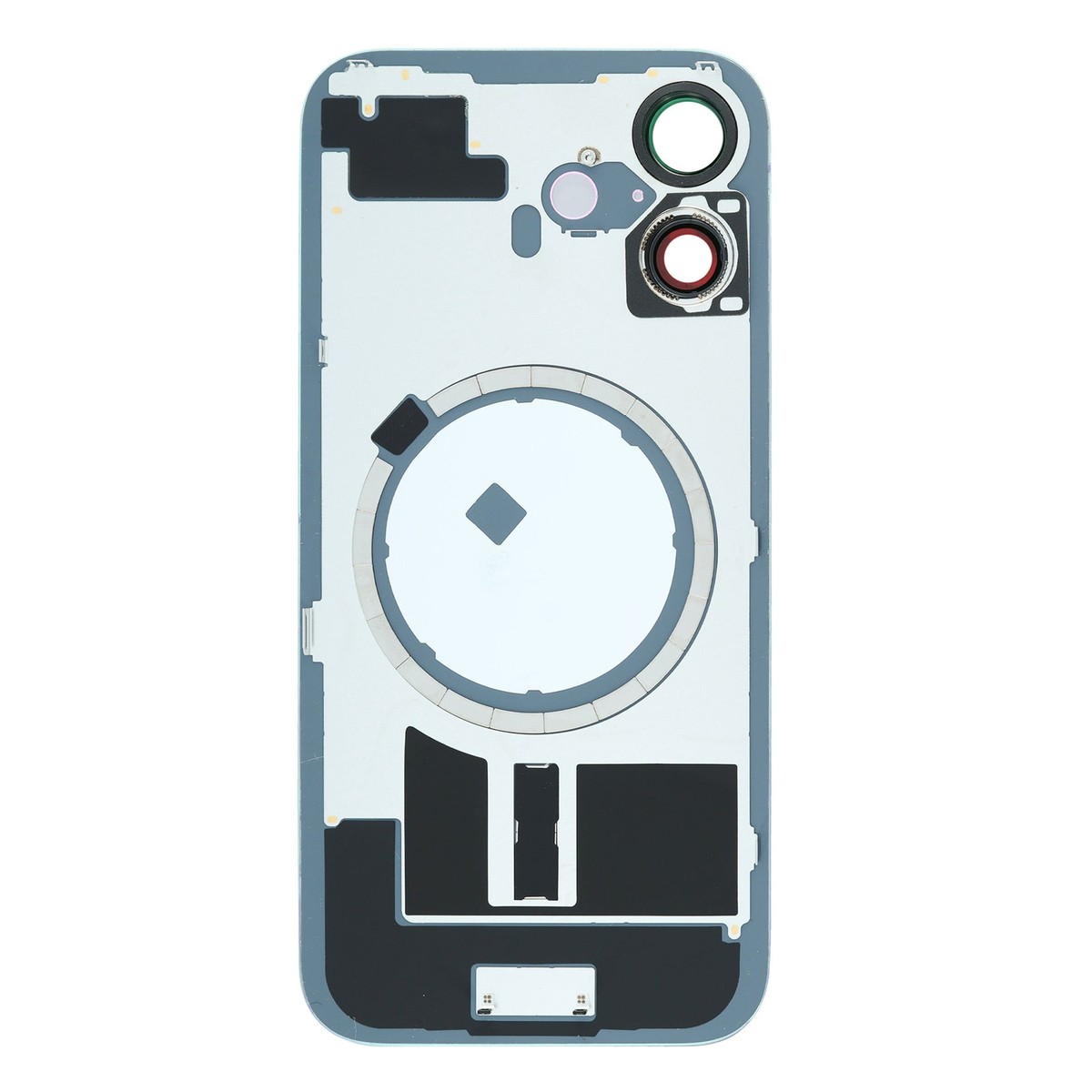 Cristal trasero con marco / imán MagSafe / lente de cámara / bisel de cámara / placa metálica para iPhone 16, verde azulado — imagen 2