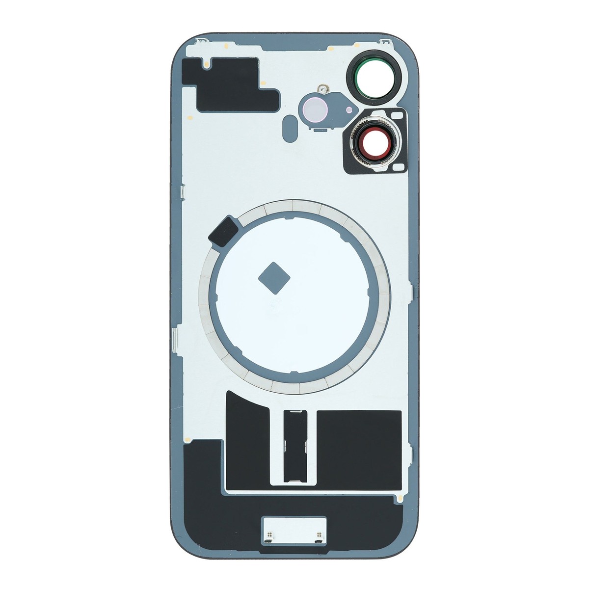 Cristal trasero con marco / imán MagSafe / lente de cámara / bisel de cámara / placa metálica para iPhone 16, negro — imagen 2