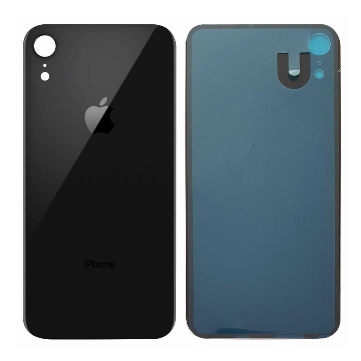 Cristal trasero con adhesivo para iPhone XR, negro (orificio grande de cámara) — imagen 2