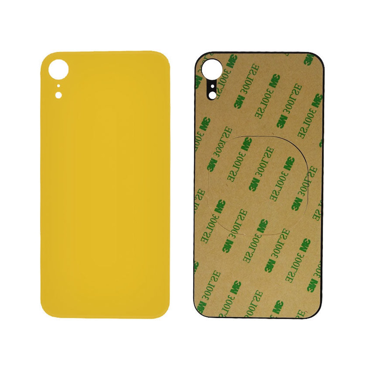 Cristal trasero con adhesivo para iPhone XR, amarillo (orificio grande de cámara) — imagen 3