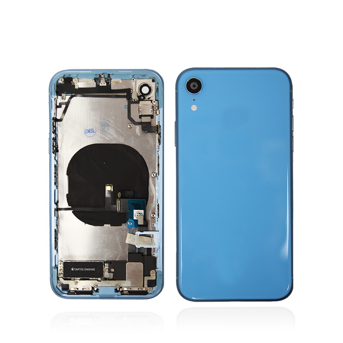 Conjunto de chasis y carcasa trasera con piezas pequeñas preinstaladas para iPhone XR, azul