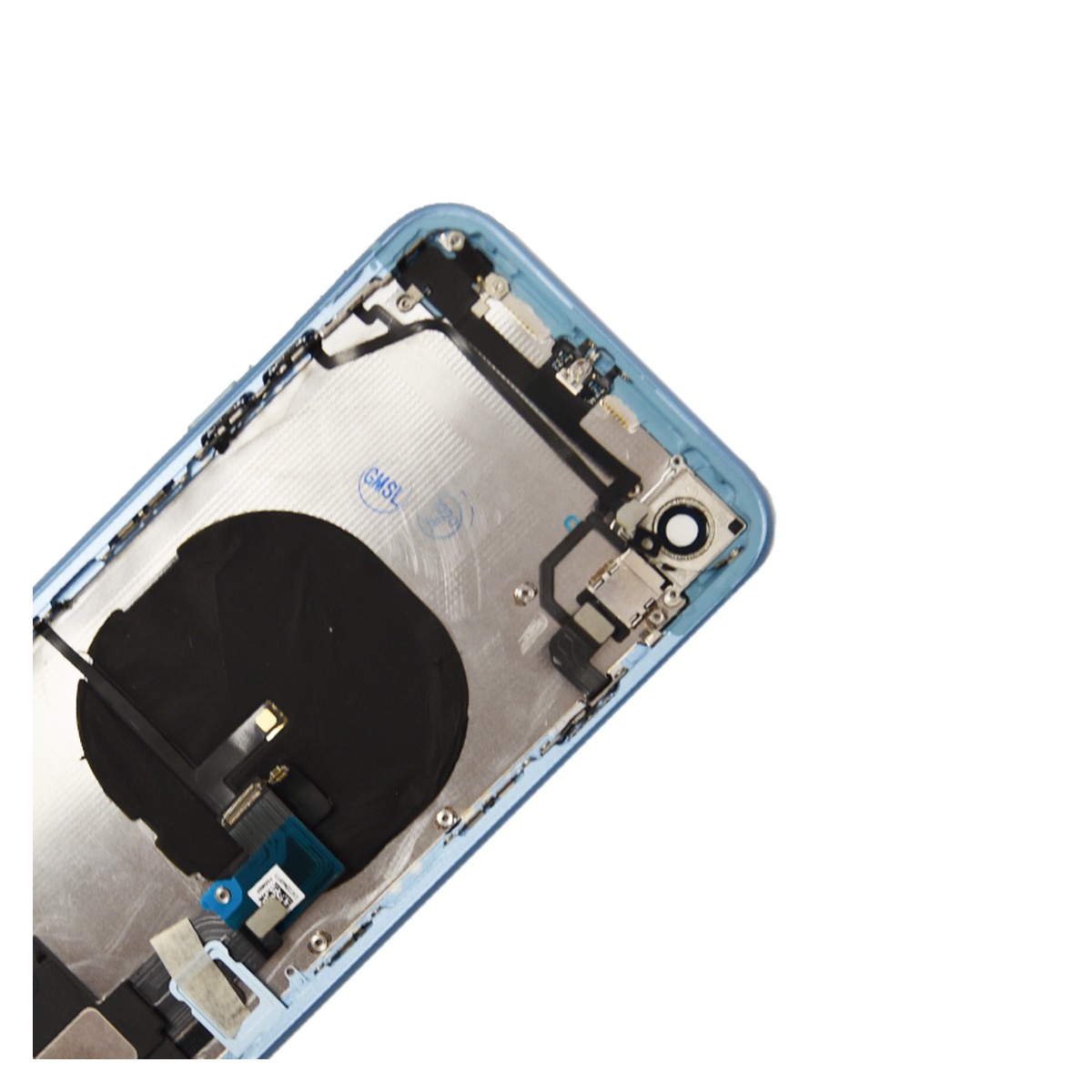 Conjunto de chasis y carcasa trasera con piezas pequeñas preinstaladas para iPhone XR, azul — imagen 5