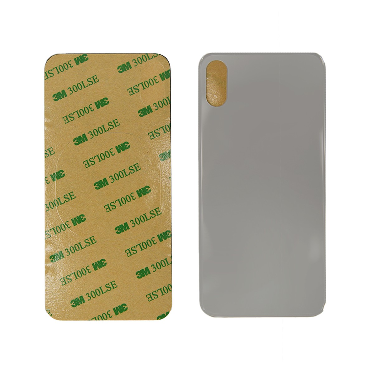 Cristal trasero con adhesivo para iPhone XS, plateado (orificio grande de cámara)