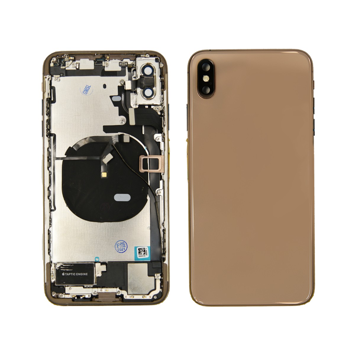 Conjunto de chasis y carcasa trasera con piezas pequeñas preinstaladas para iPhone XS Max, dorado